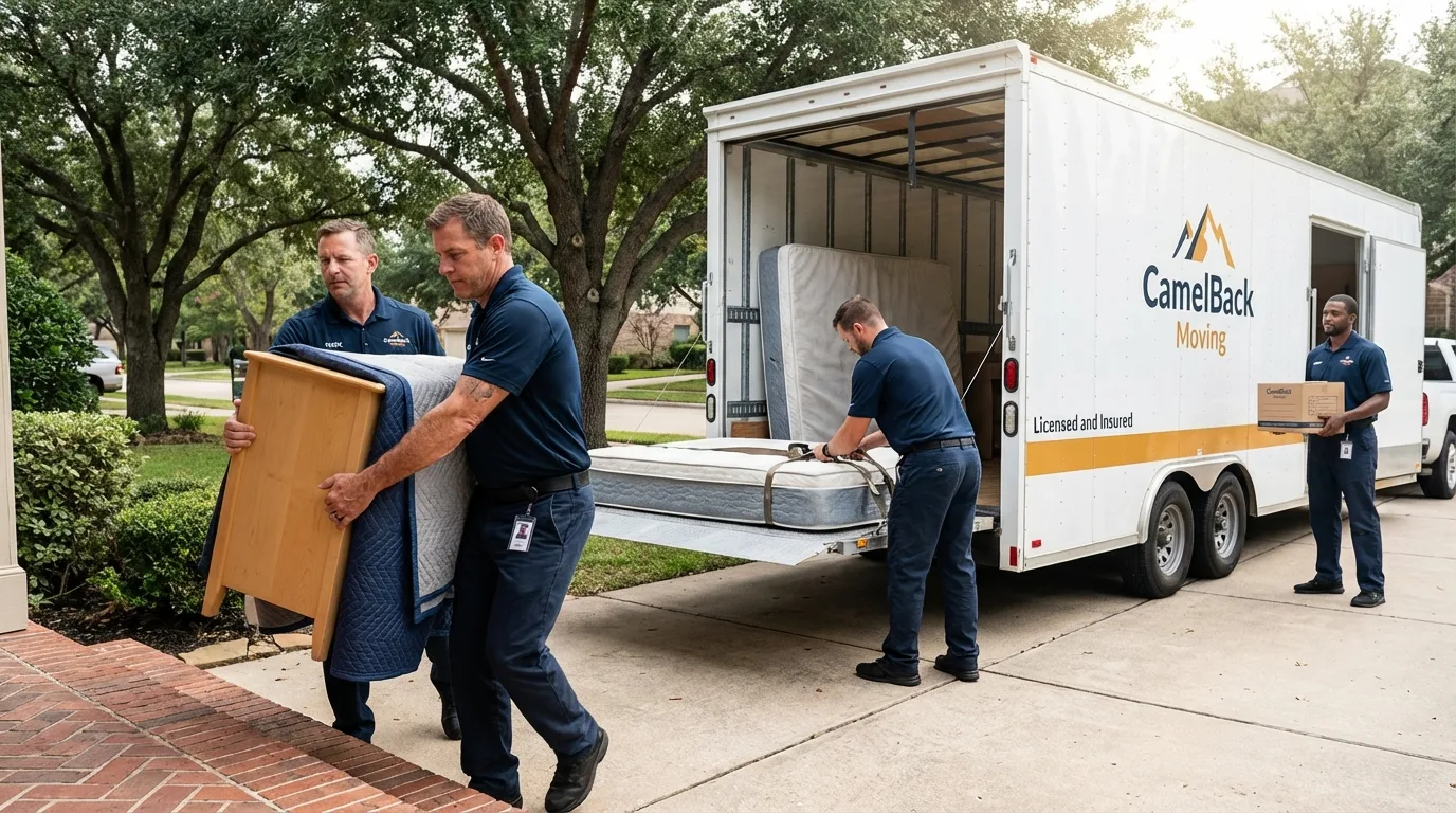 Crew loading residential truck for cross-state move from Blue Point, NY