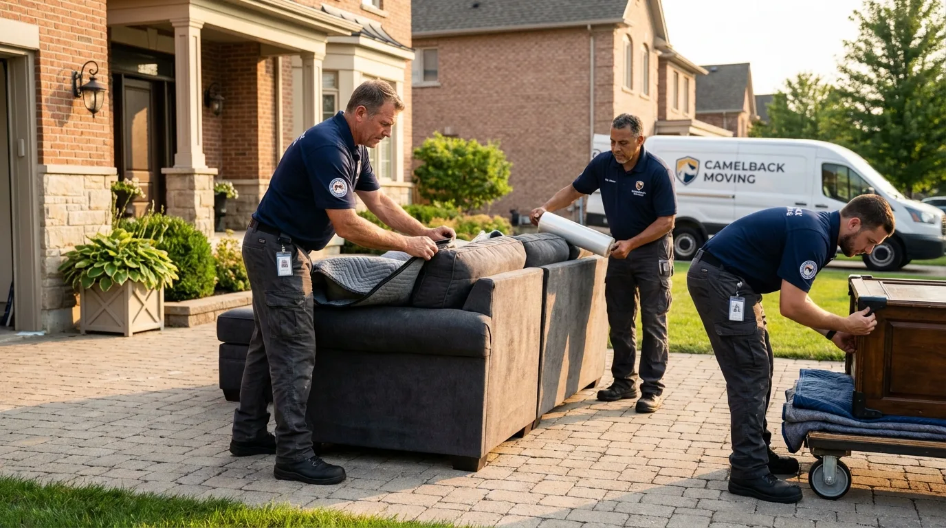 Large estate moving crew wrapping furniture in Blue Point, NY